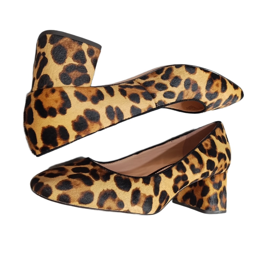 J.Crew Kate Pump Heels Womens US 7.5 Multi Leopard Print Calf Hair Square Toe